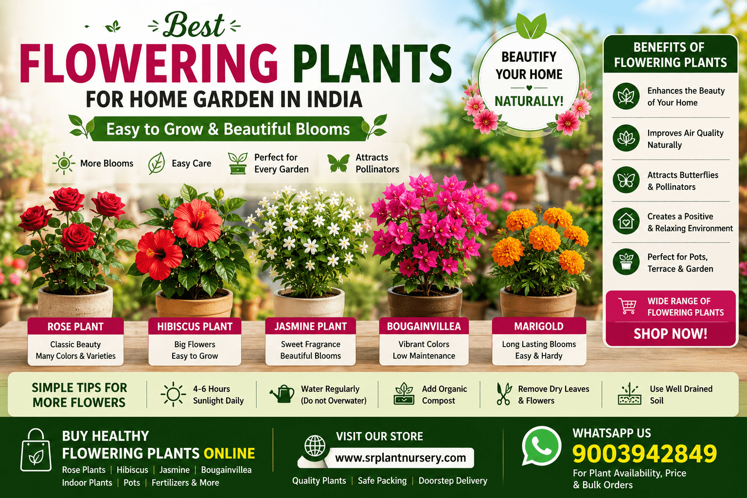 Best Flowering Plants for Home Garden in India – Easy to Grow & Beautiful Blooms